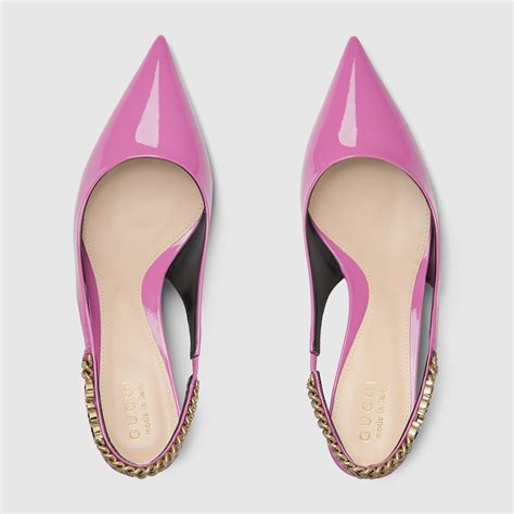 pink suede mid-heel pump gucci|Gucci Signoria slingback pump in pink patent leather .